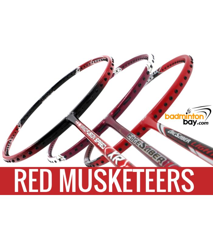 Red Musketeers : 1x Yonex - Arcsaber Light 15i iSeries, 1x Apacs Nano Fusion Speed XR,  1x Apacs Edgesaber 10 Red Badminton Rackets